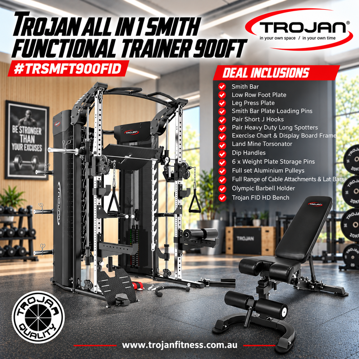 Trojan TRSM900FT Smith All in 1 Functional Trainer  + FID Bench