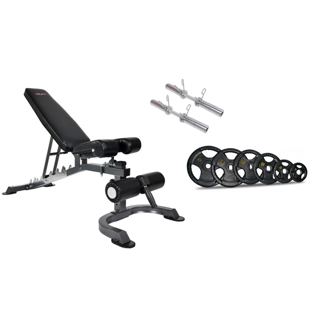 Trojan Folding Flat/Incline/Decline Bench + 35 Kg Olympic Plates & Dumbbell Handles