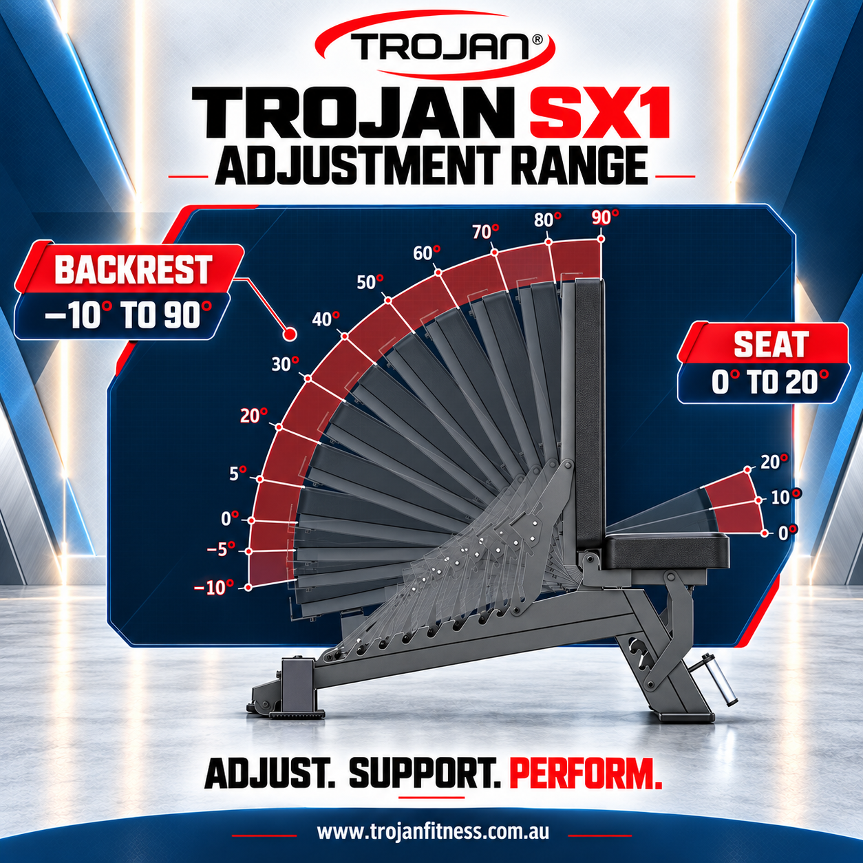Trojan SX1 Elite Commercial Adjustable Bench & Preacher Curl Attachment Plate Loaded