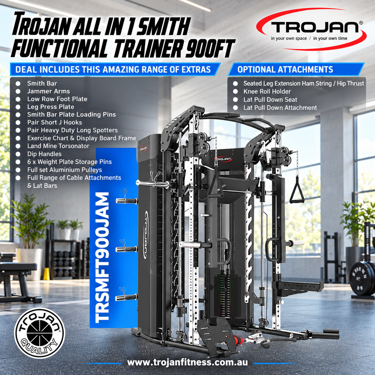 Trojan TRSM900FT Smith All in 1 Functional Trainer Leg Press + Jammer Arms
