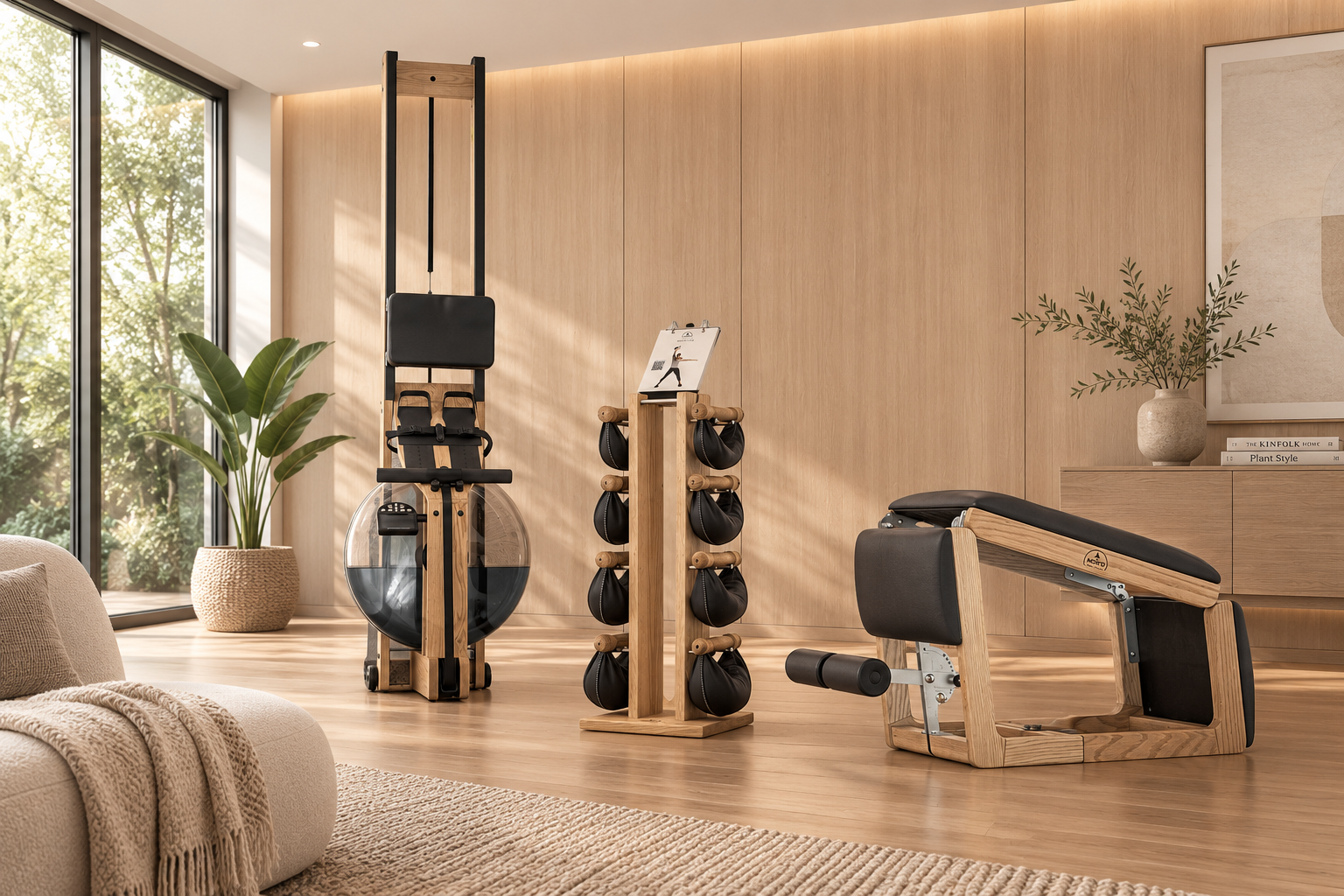 Water Rower Oak & Swing Bell Tower Set + Tria Bench