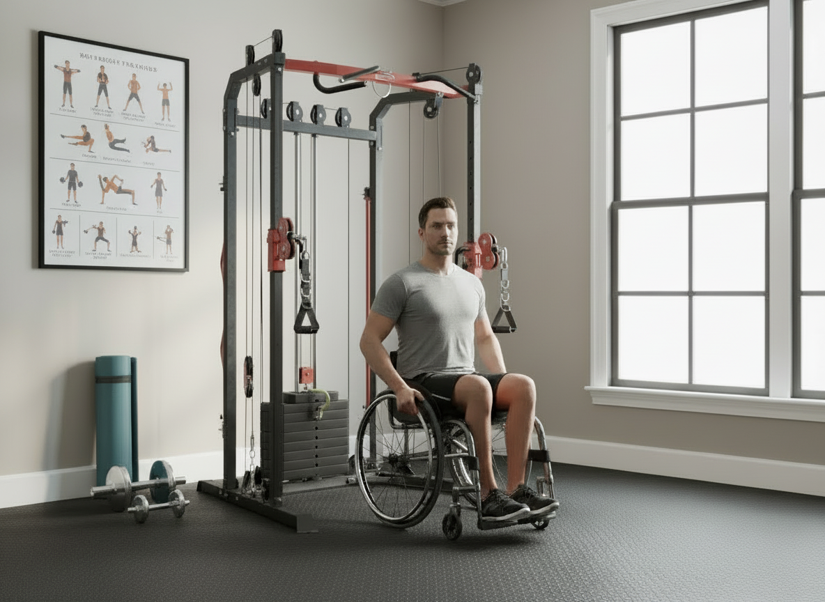 Functional Cable Cross Trainer + 60 Kg Weight Stack Inc 2 Lat Bars Full Range of Accessories