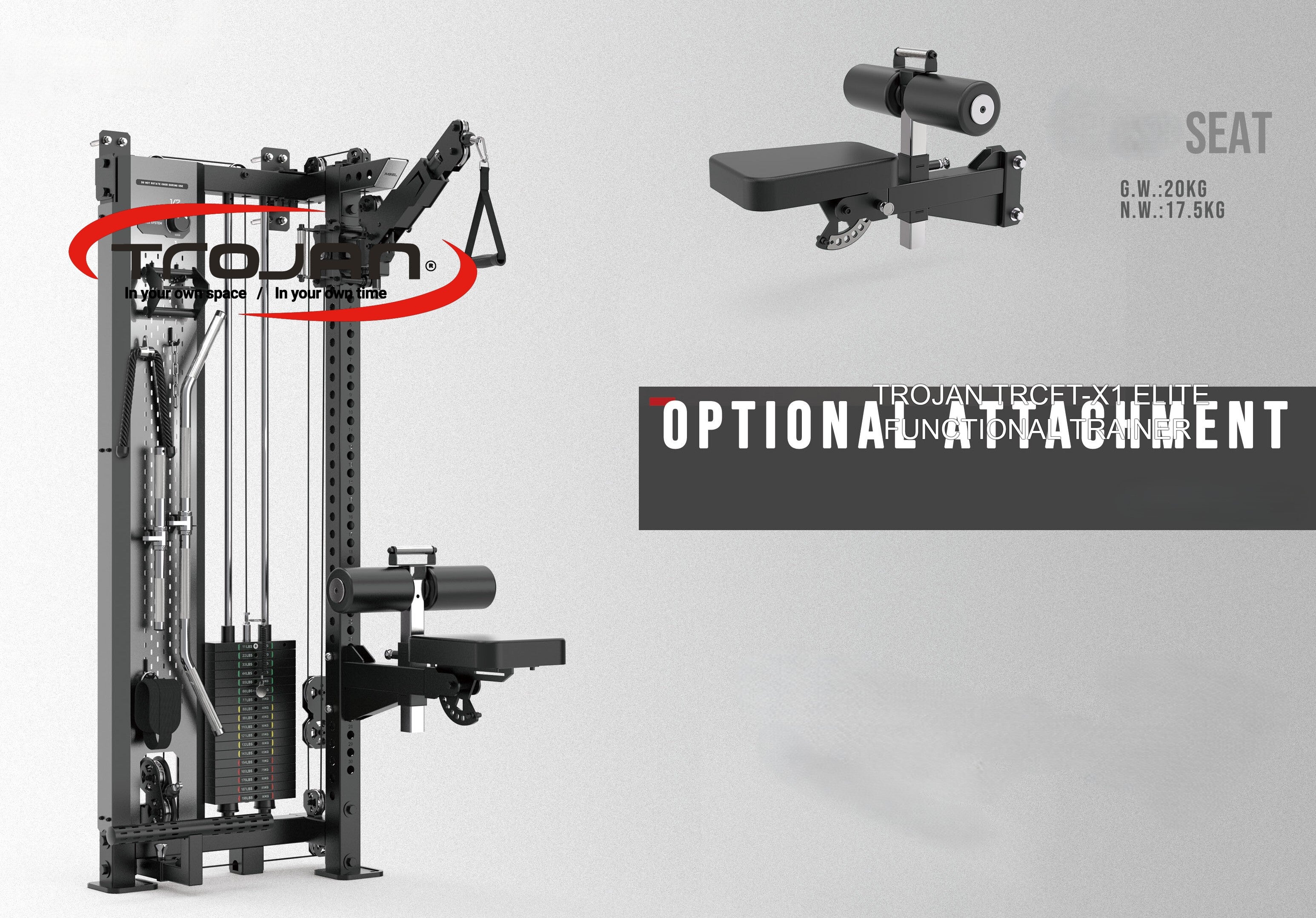 TRCFT-X1 ELITE Functional Trainer + SX1 Bench | Wall-Mount | 90kg Stack | 1:1–2:1 Ratio
