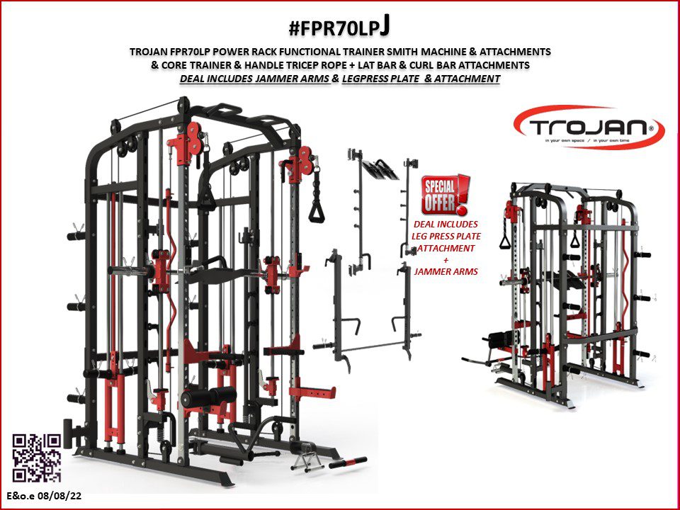 Functional Trainer Smith Machine Power Rack Inc Leg Press Attachment + Jammer Arms *