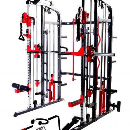 Functional Trainer Smith Machine Power Rack 80 Kg Olympic Plates 7' Olympic Barbell FID Bench 145 Kg D/Bells + 3 Tier D/Bell Rack