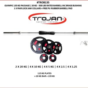 Olympic 135 Kg Pack | 20 Kg Olympic 7' 20 Kg Barbell & Weights + Pair Collars PU Rubber Barbell Pad
