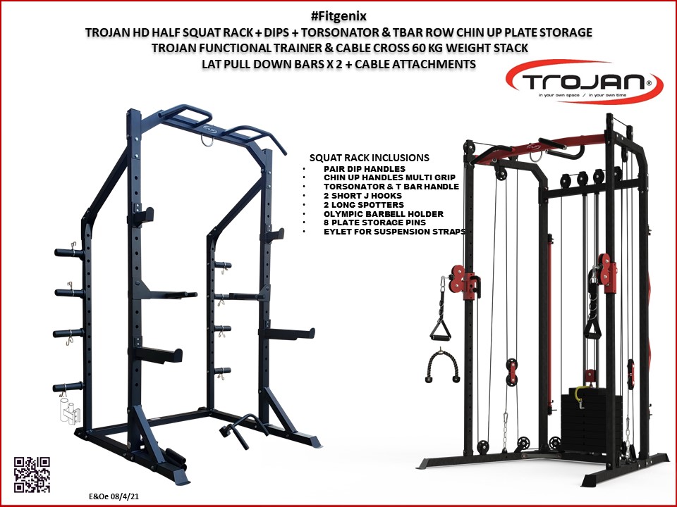 Trojan Half Squat Rack HD + Functional Trainer & 60 Kg Stack Cable Cross