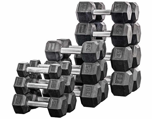 Rep Rubber Hex Dumbbell Set with Racks