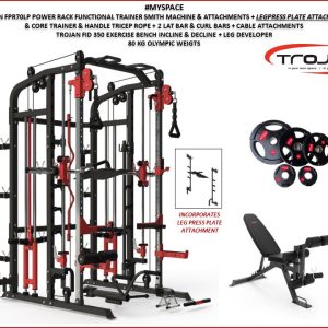 Functional Trainer Smith Machine Leg Press Power Rack 80 Kg Olympic Plates +FID Bench & Leg Ext