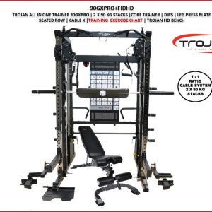 All in One Trainer 90XPRO Smith Functional Trainer 1:1 & 2:1 Cable Ratio + Leg Press + FID Bench