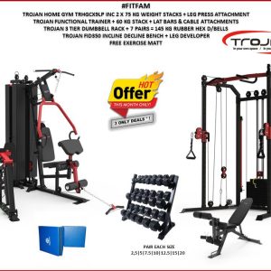 Home Gym & Leg Press 2 x 75 Kg Stack + Functional Trainer 60 Kg Stack + Dumbbells Package